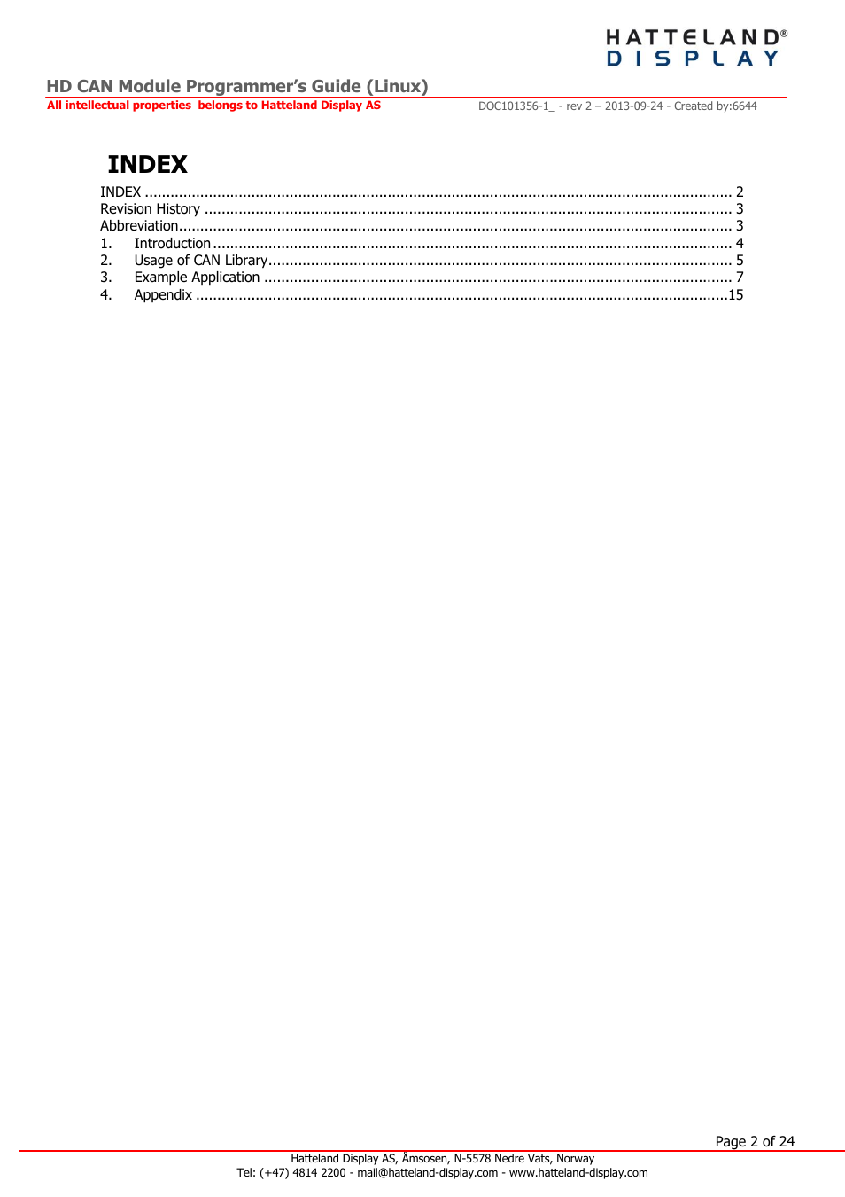 Index | Hatteland Display HT B22 (Fanless) User Manual | Page 2 / 24
