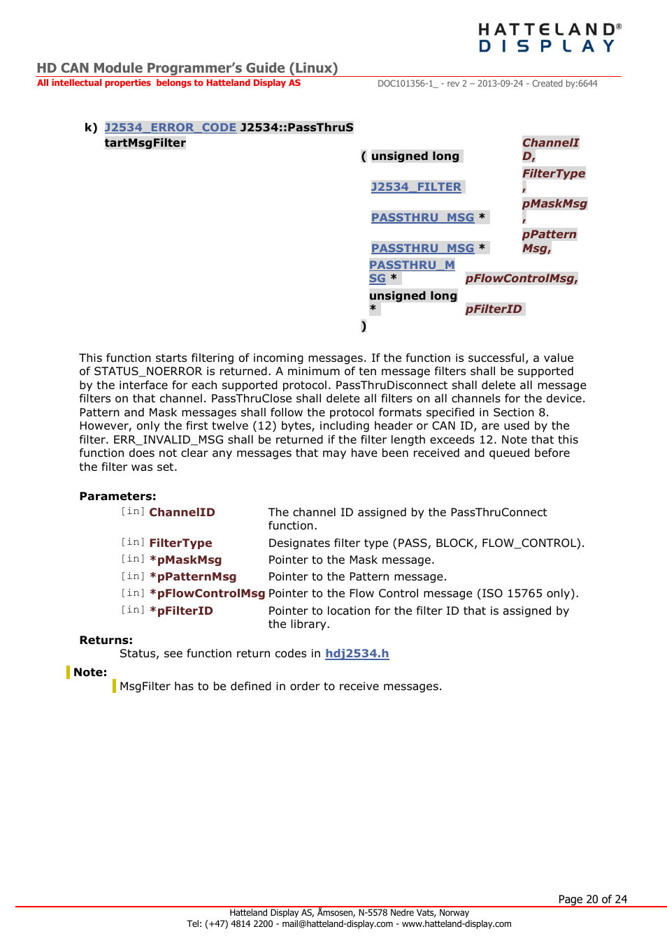 Hd can module programmer’s guide (linux) | Hatteland Display HT B22 (Fanless) User Manual | Page 20 / 24