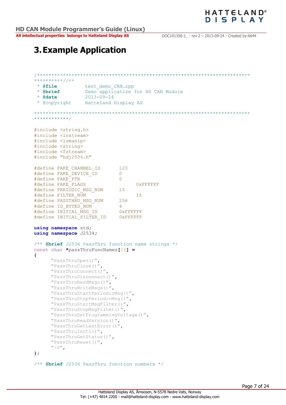 Example application, Hd can module programmer’s guide (linux) | Hatteland Display HT B22 (Fanless) User Manual | Page 7 / 24