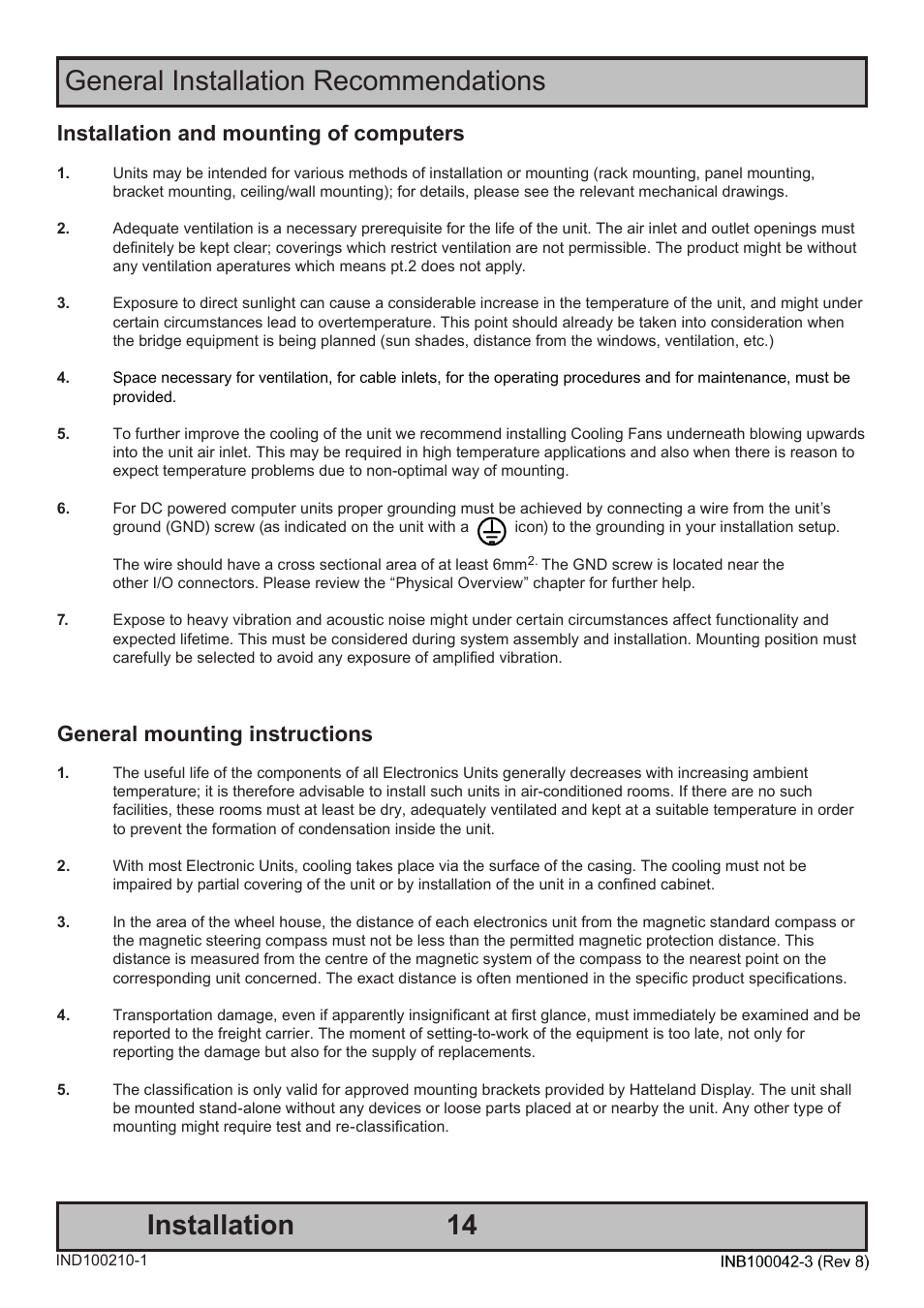 Installation, General installation recommendations, Installation and mounting of computers | General mounting instructions | Hatteland Display HM C01 (Rugged) User Manual | Page 14 / 52