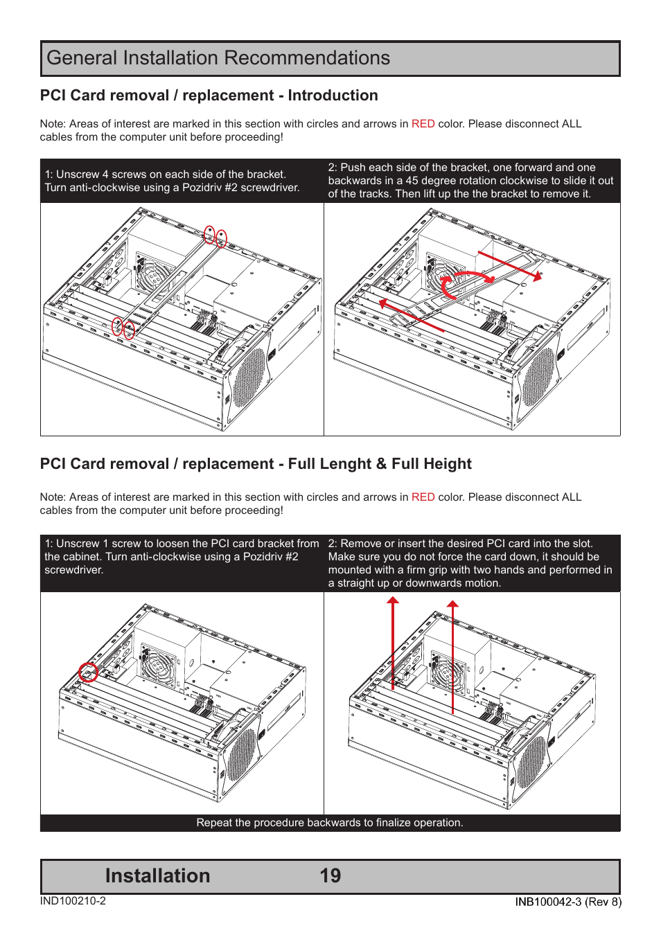 General installation recommendations installation, Pci card removal / replacement - introduction | Hatteland Display HM C01 (Rugged) User Manual | Page 19 / 52