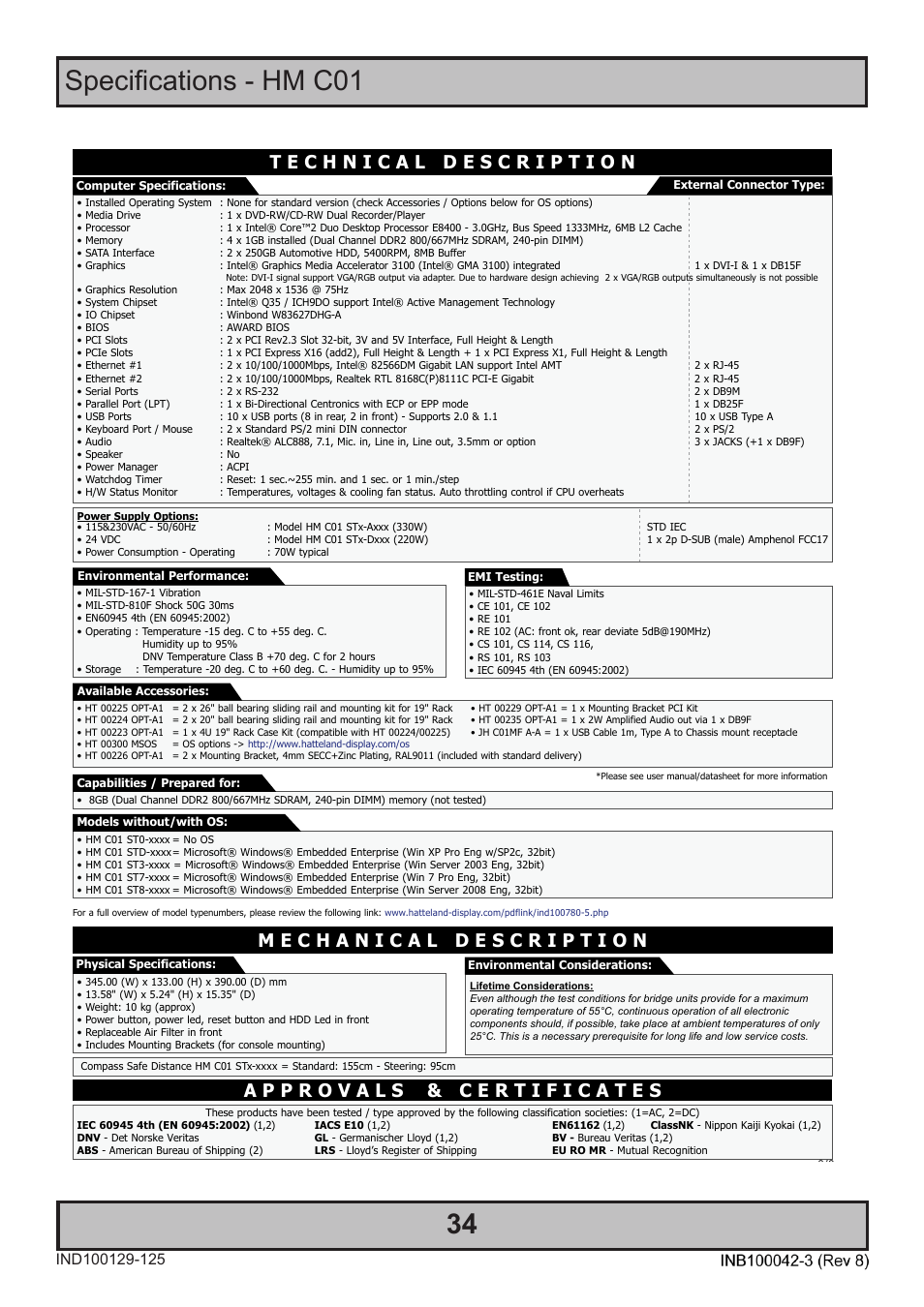 Specifications - hm c01, Specifications | Hatteland Display HM C01 (Rugged) User Manual | Page 34 / 52