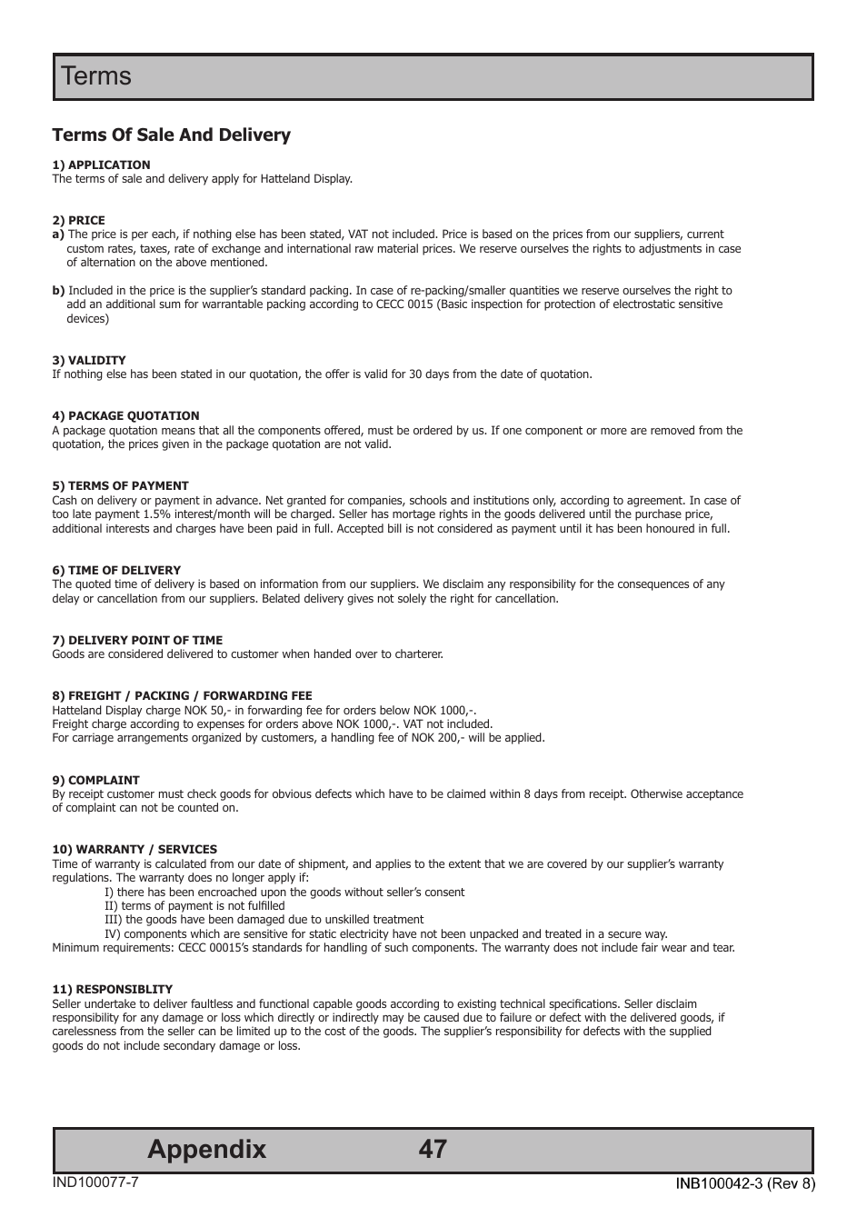 Appendix terms, Terms of sale and delivery | Hatteland Display HM C01 (Rugged) User Manual | Page 47 / 52