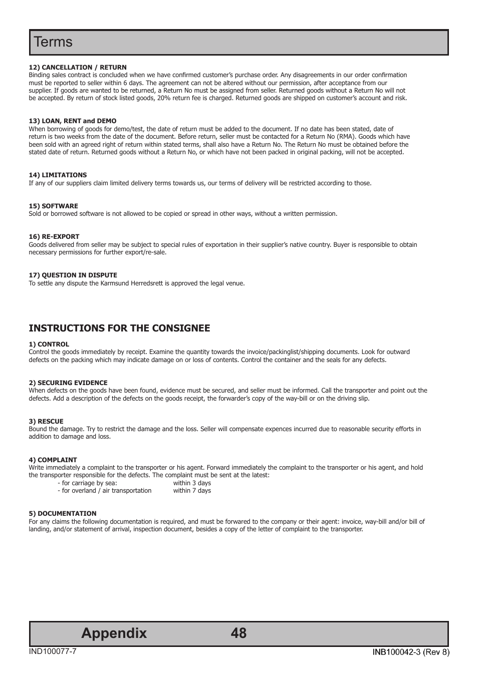 Appendix terms, Instructions for the consignee | Hatteland Display HM C01 (Rugged) User Manual | Page 48 / 52