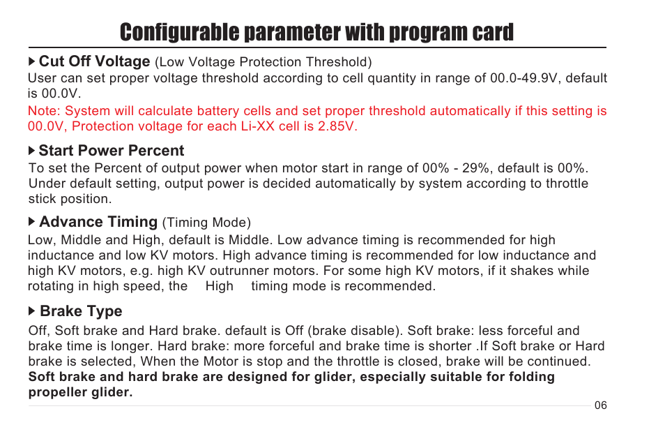 Configurable parameter with program card | Imaxrc 60A-SW User Manual | Page 7 / 12