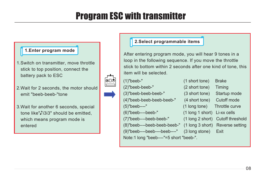 Program esc with transmitter | Imaxrc 60A-SW User Manual | Page 9 / 12