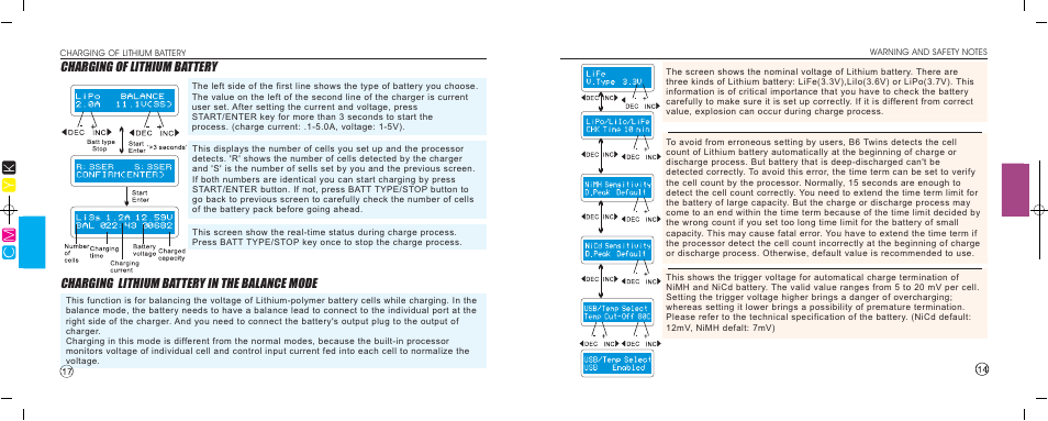 Charging of lithium battery, Charging lithium battery in the balance mode | Imaxrc B6-TWINS User Manual | Page 15 / 16