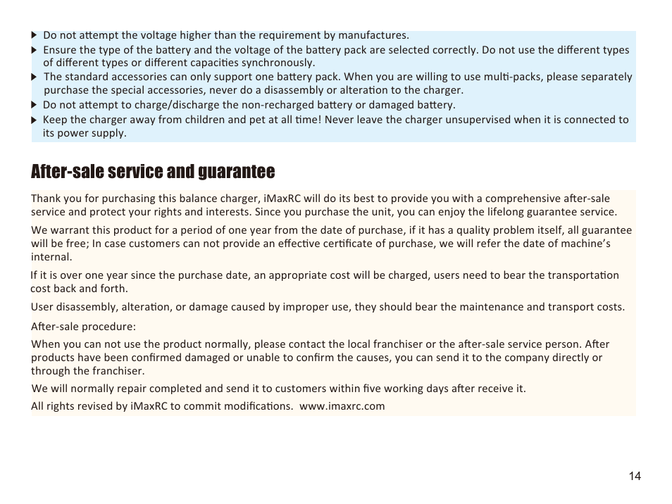 After-sale service and guarantee | Imaxrc B606-AC-PRO User Manual | Page 17 / 20