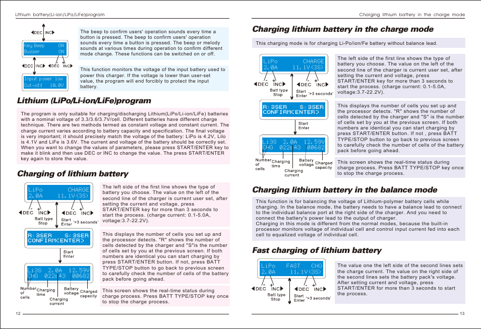 Lithium (lipo/li-ion/life)program, Charging lithium battery in the charge mode, Charging of lithium battery | Imaxrc 4B6-PRO User Manual | Page 8 / 13