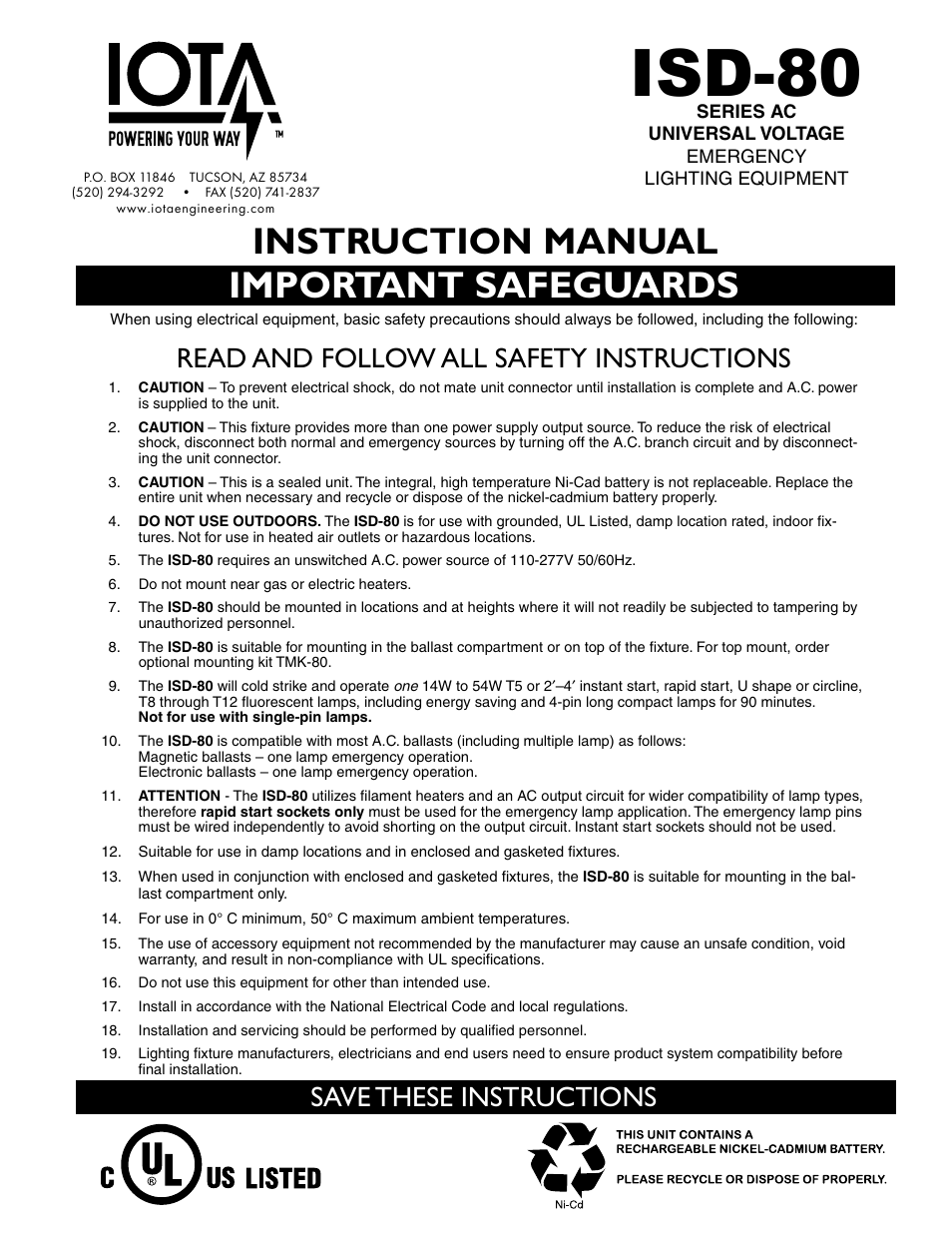 IOTA ISD-80 User Manual | 4 pages