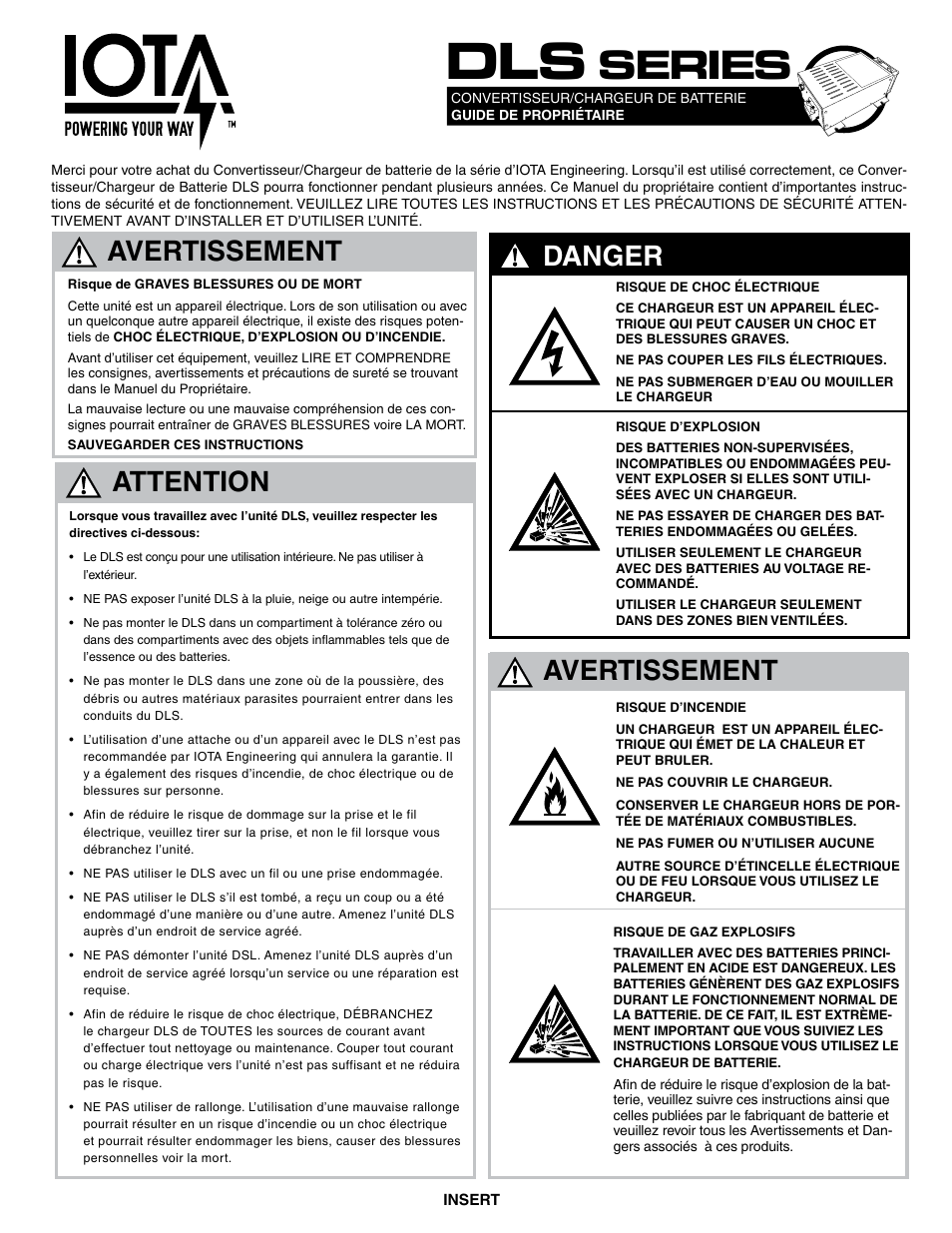 Series, Avertissement, Danger | Attention | IOTA DLS-90 User Manual | Page 5 / 5