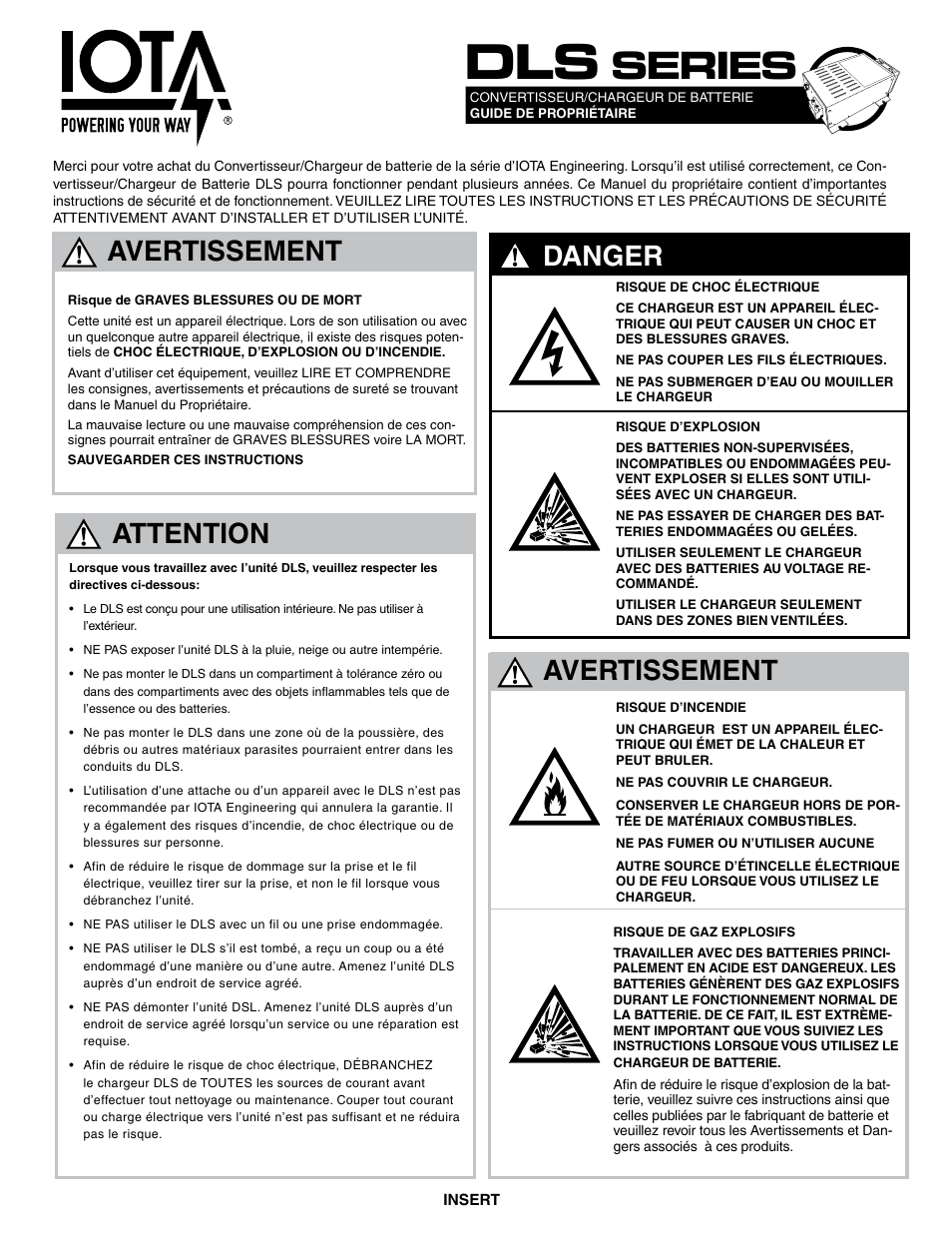 Series, Avertissement, Danger | Attention | IOTA DLS-UI-27-40 User Manual | Page 5 / 5