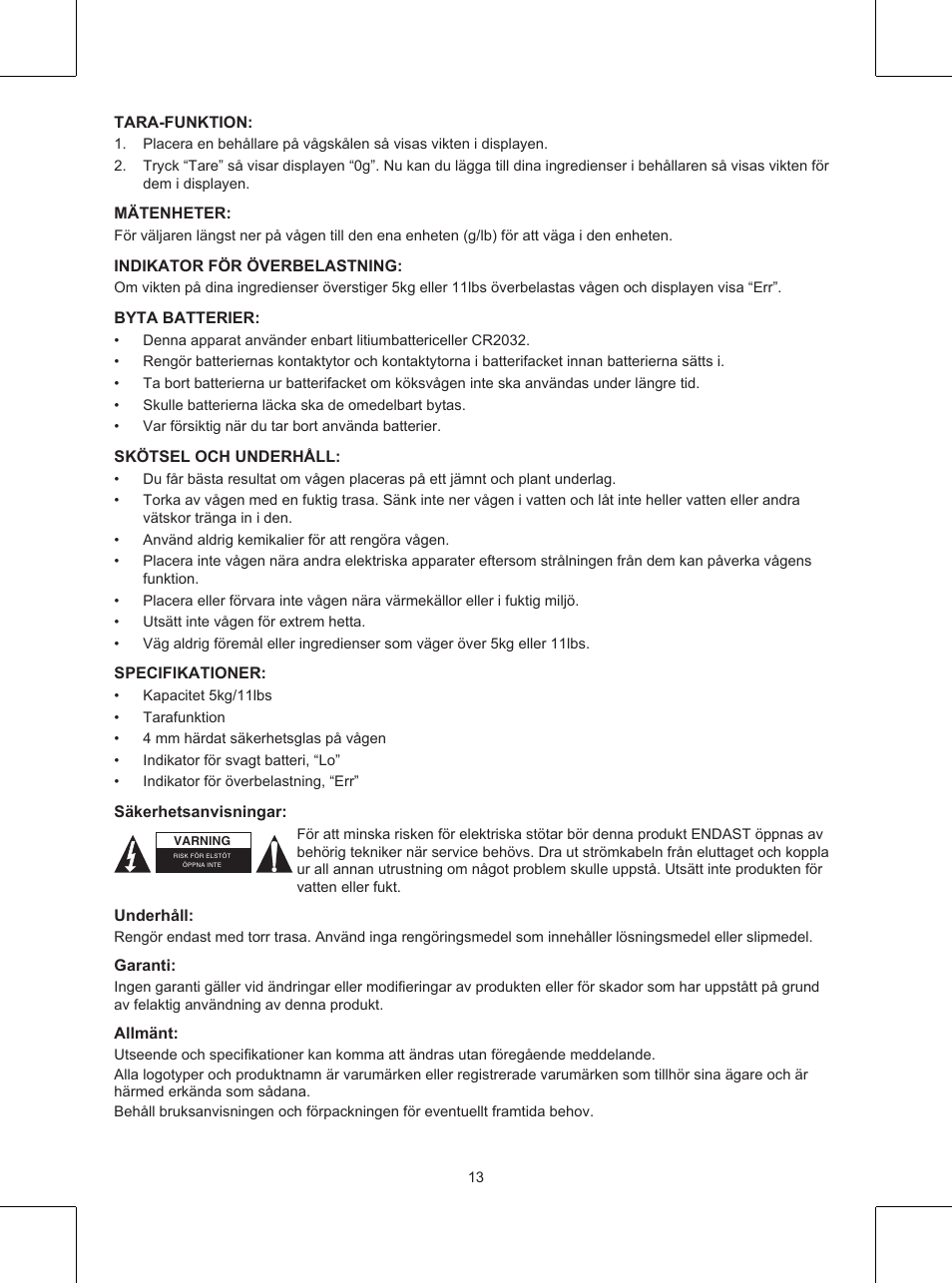 Konig Electronic Kitchen scale User Manual | Page 13 / 21