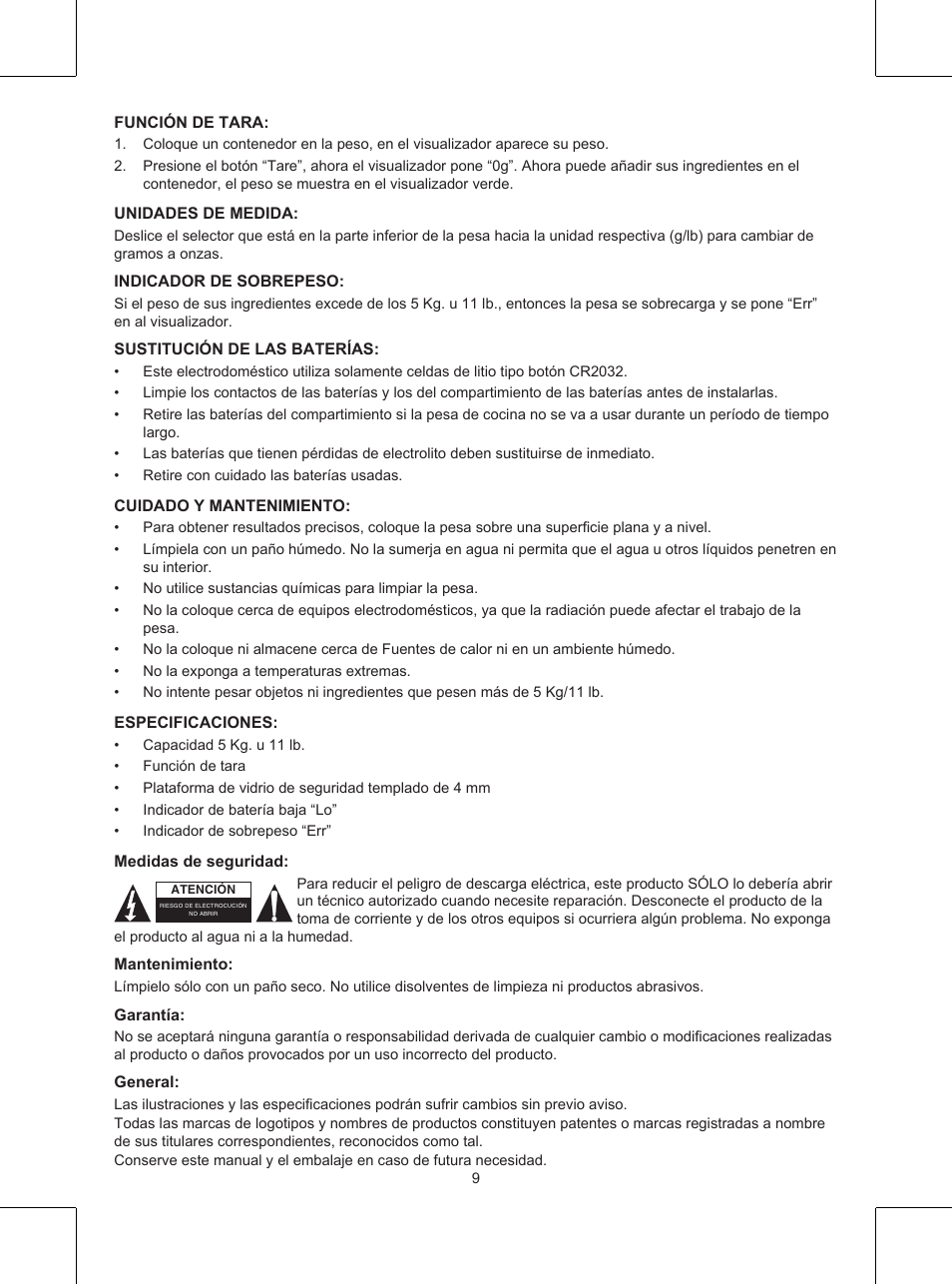 Konig Electronic Kitchen scale User Manual | Page 9 / 21