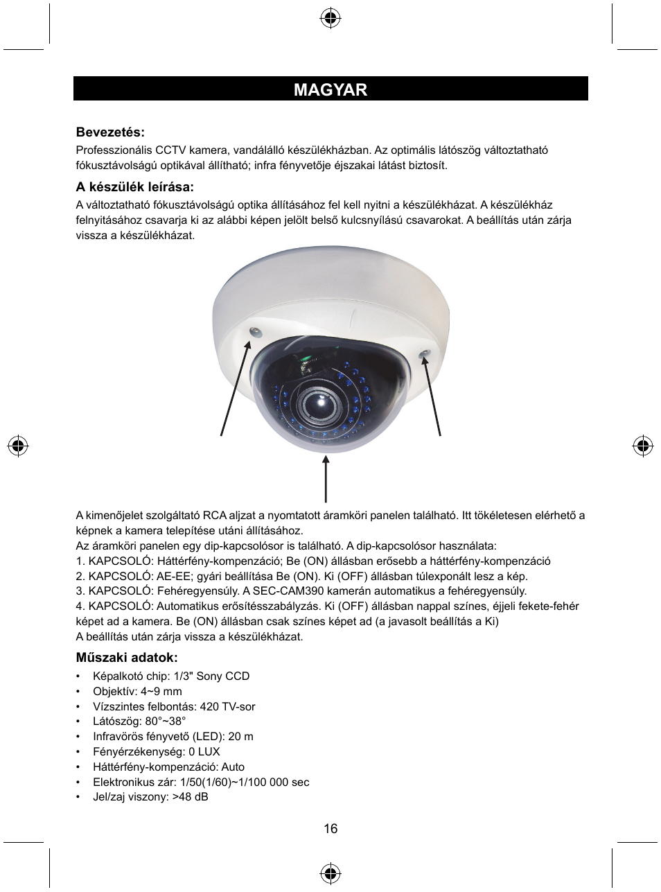 Magyar | Konig Electronic Vandal proof CCTV camera User Manual | Page 16 / 35