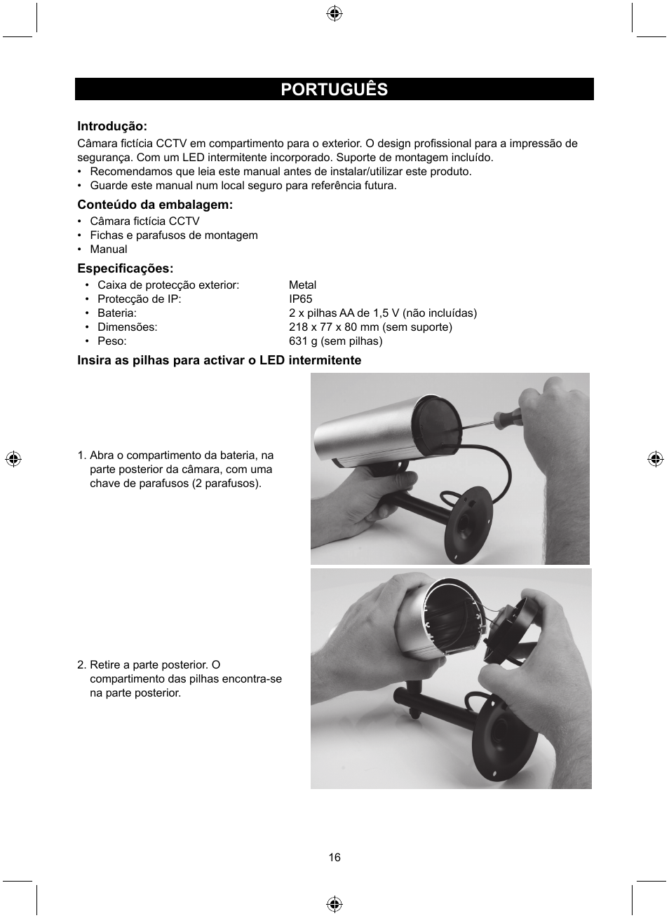 Português | Konig Electronic Dummy outdoor camera User Manual | Page 16 / 41