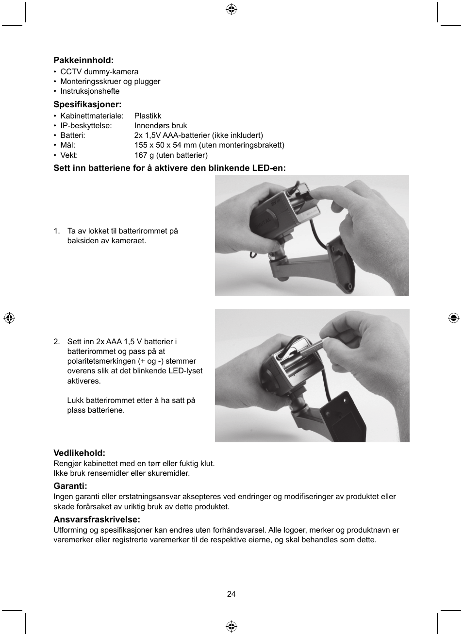 Konig Electronic Dummy indoor camera User Manual | Page 24 / 28