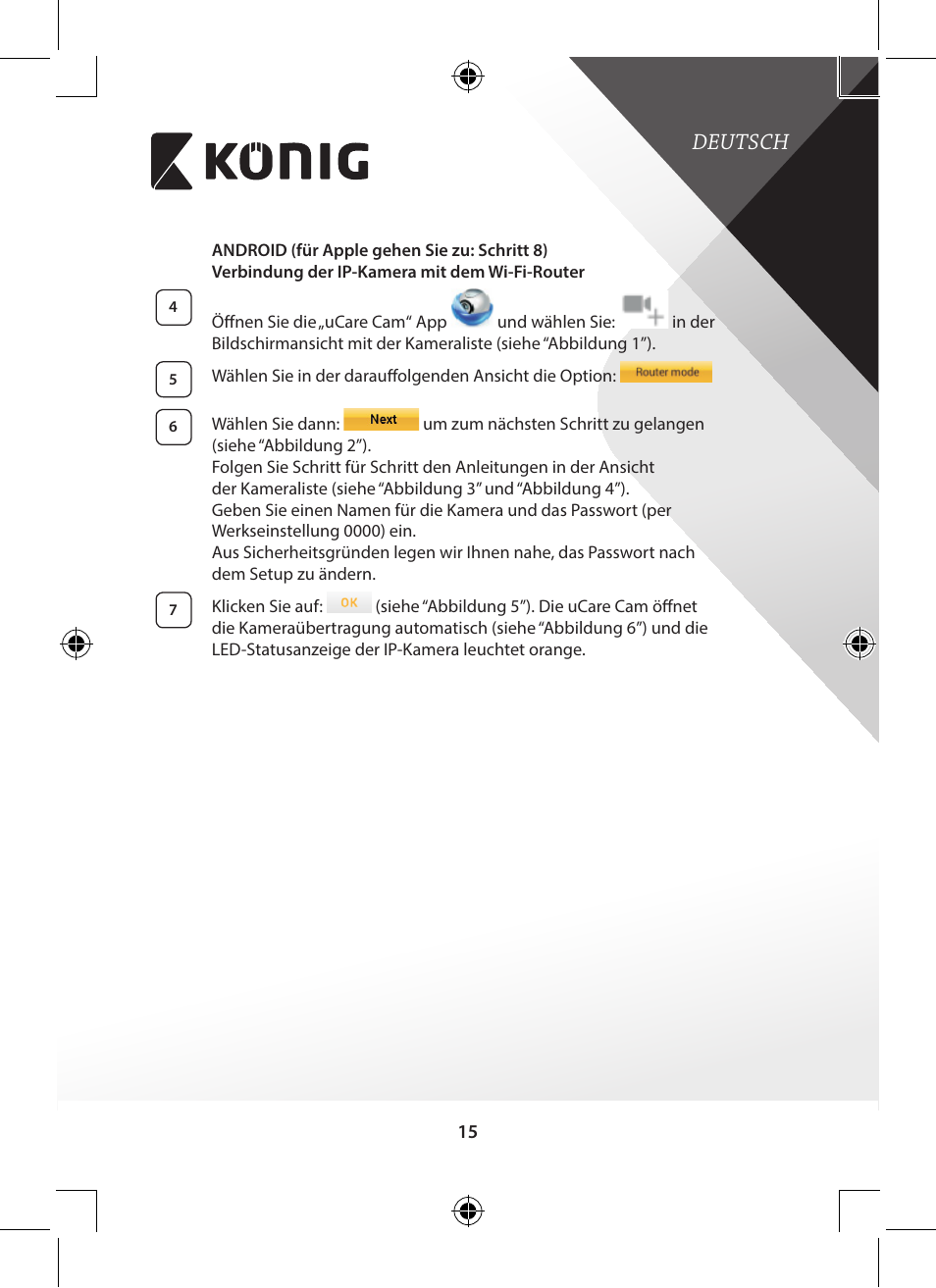 Deutsch | Konig Electronic Indoor pan-tilt IP camera remote video surveillance User Manual | Page 15 / 289