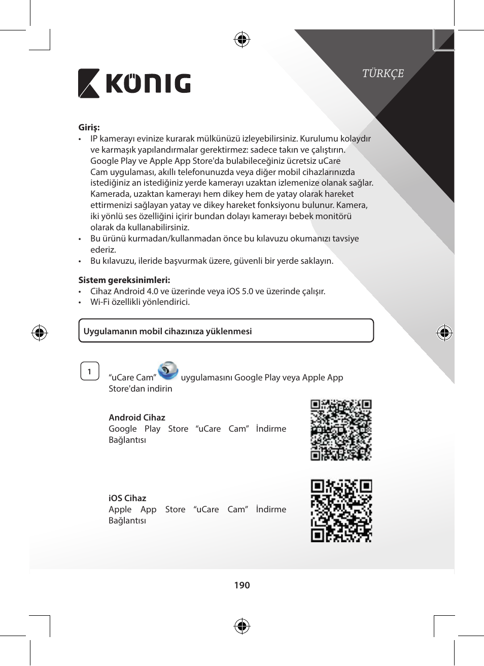 Türkçe | Konig Electronic Indoor pan-tilt IP camera remote video surveillance User Manual | Page 190 / 289