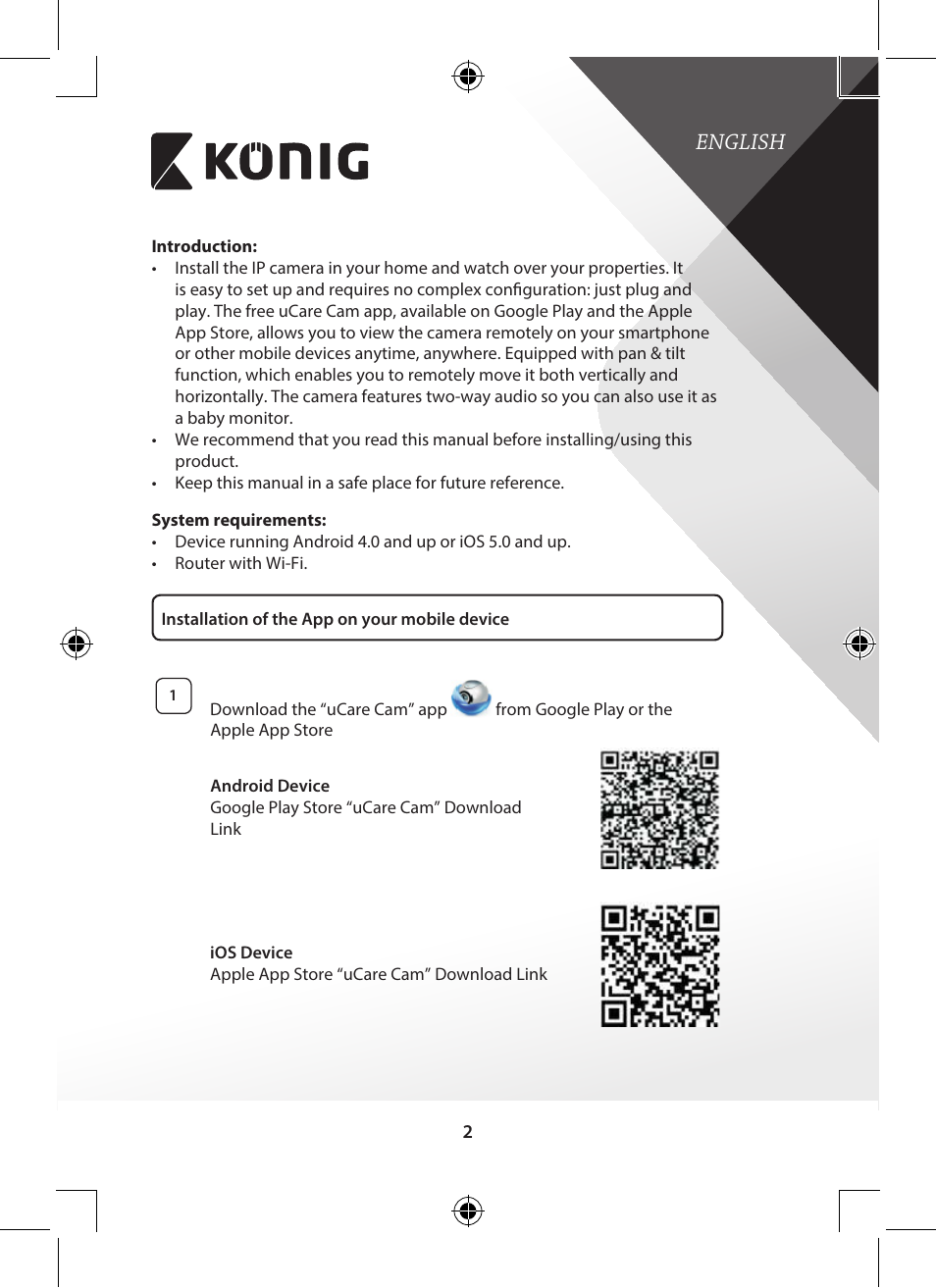 English | Konig Electronic Indoor pan-tilt IP camera remote video surveillance User Manual | Page 2 / 289