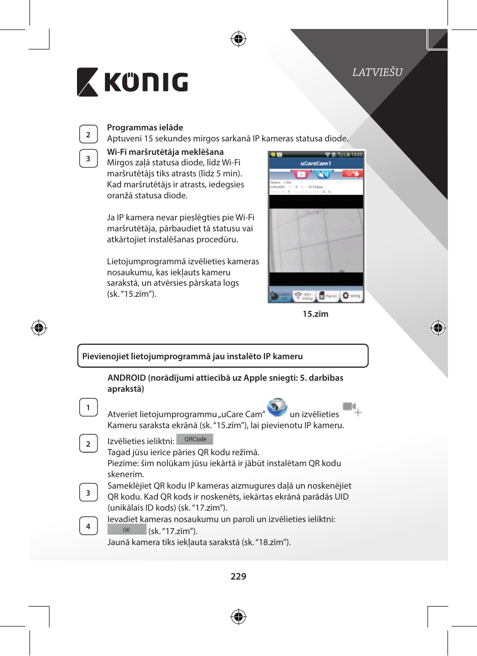 Latviešu | Konig Electronic Indoor pan-tilt IP camera remote video surveillance User Manual | Page 229 / 289