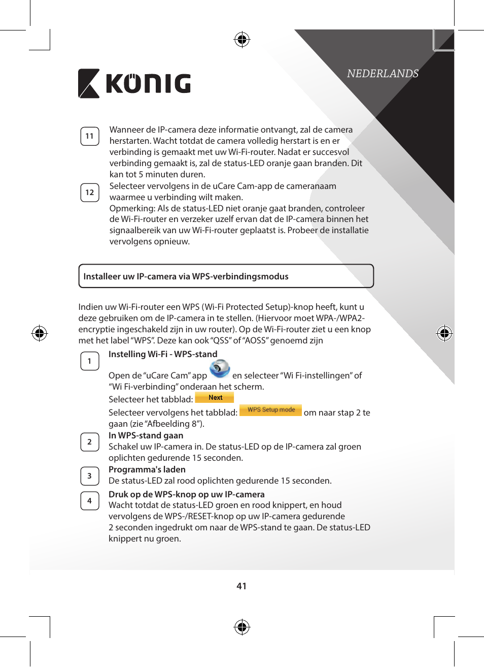 Nederlands | Konig Electronic Indoor pan-tilt IP camera remote video surveillance User Manual | Page 41 / 289