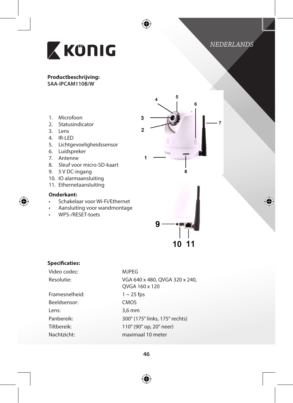 Nederlands | Konig Electronic Indoor pan-tilt IP camera remote video surveillance User Manual | Page 46 / 289