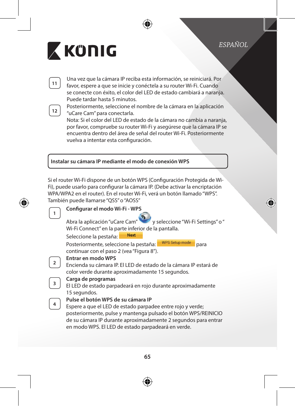 Español | Konig Electronic Indoor pan-tilt IP camera remote video surveillance User Manual | Page 65 / 289