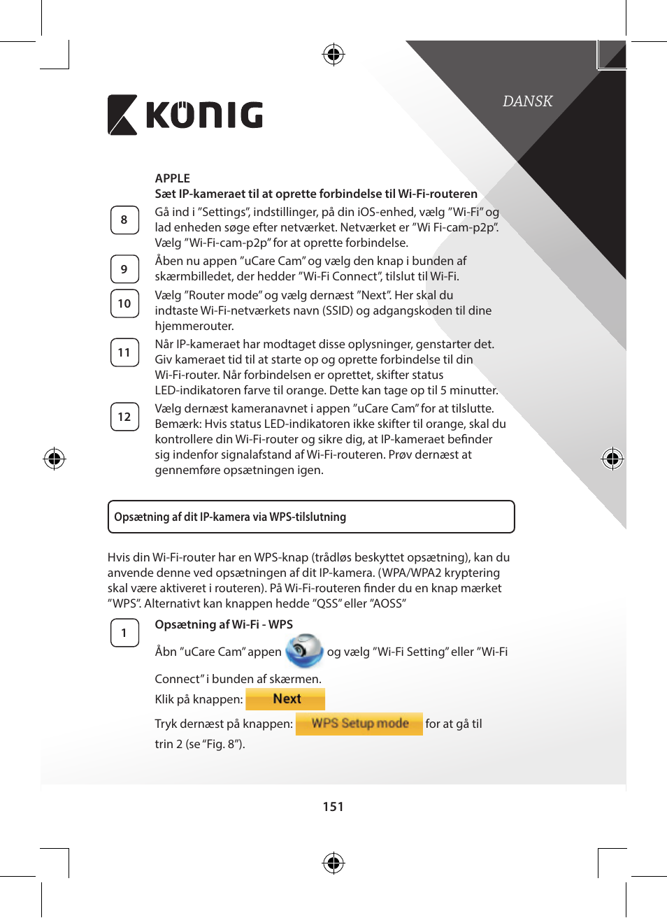 Dansk | Konig Electronic Outdoor IP camera remote video surveillance User Manual | Page 151 / 281