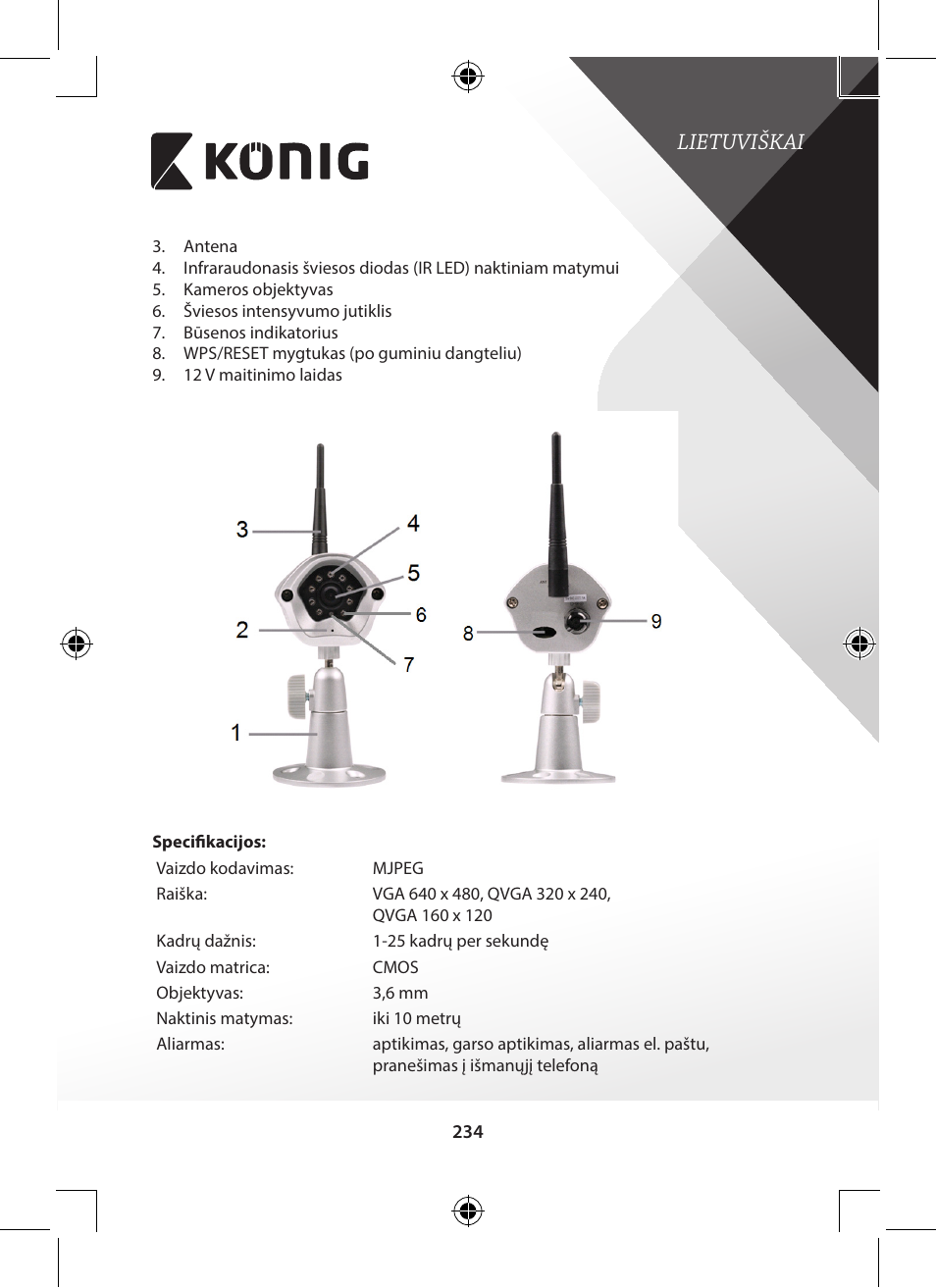 Lietuviškai | Konig Electronic Outdoor IP camera remote video surveillance User Manual | Page 234 / 281
