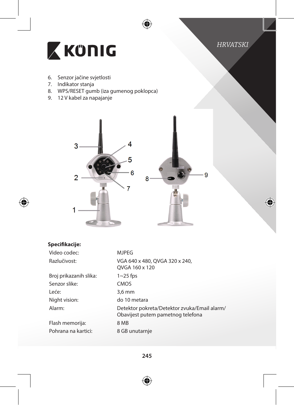 Hrvatski | Konig Electronic Outdoor IP camera remote video surveillance User Manual | Page 245 / 281