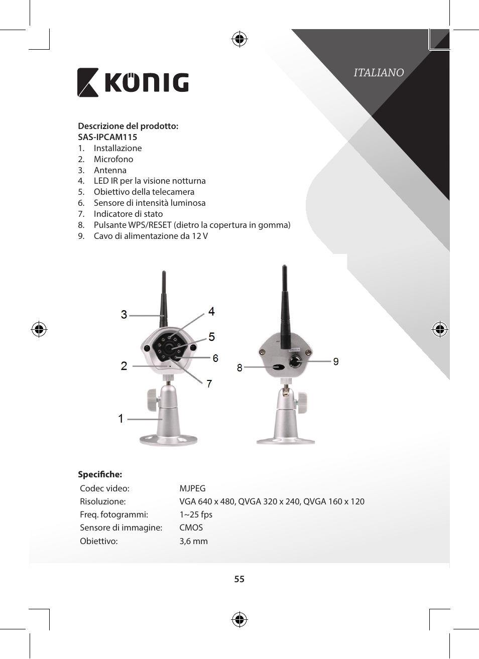 Italiano | Konig Electronic Outdoor IP camera remote video surveillance User Manual | Page 55 / 281