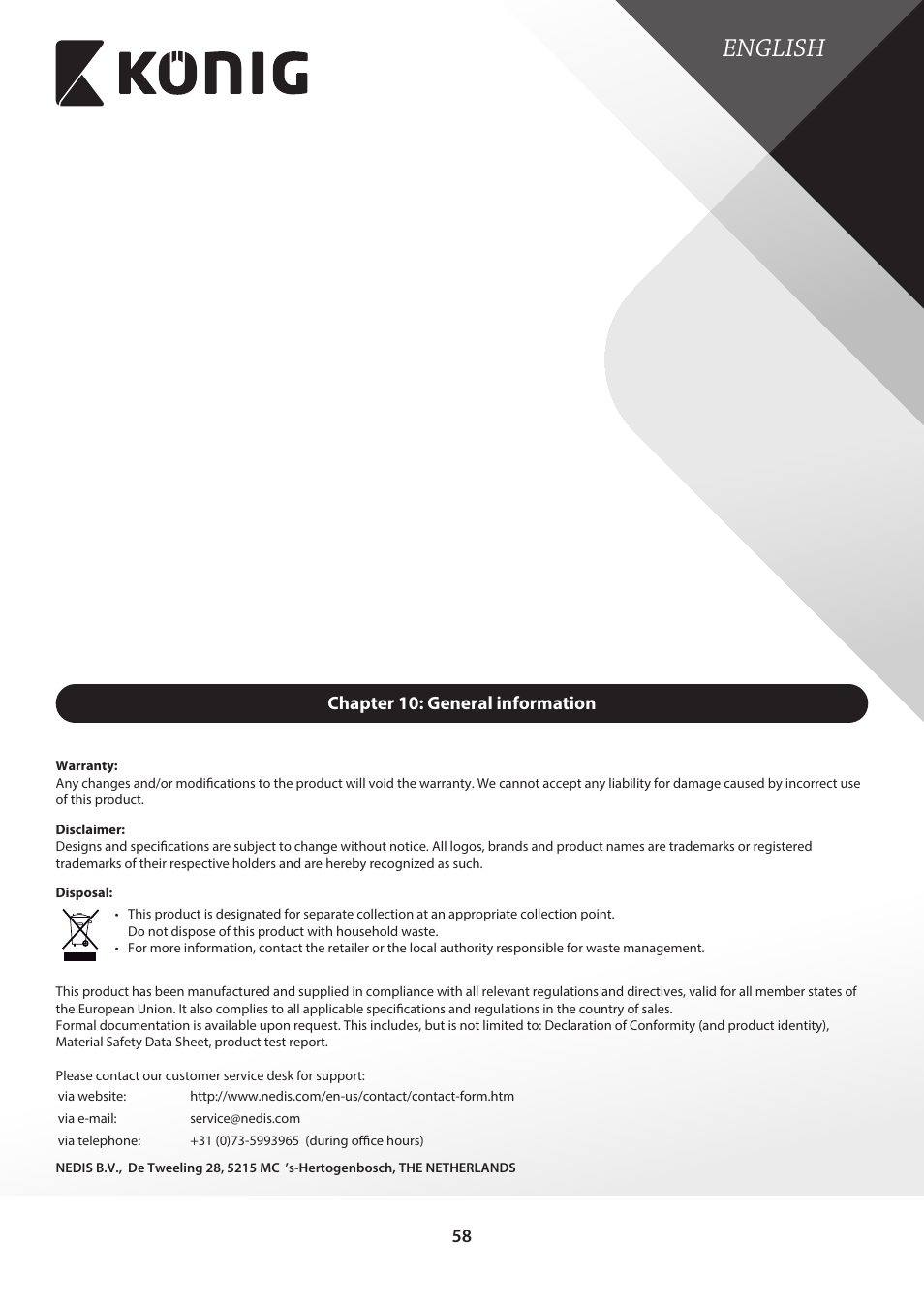 Chapter 10: general information, English, 58 chapter 10: general information | Konig Electronic Digital video recorder with built-in 1 TB hard disk User Manual | Page 58 / 58