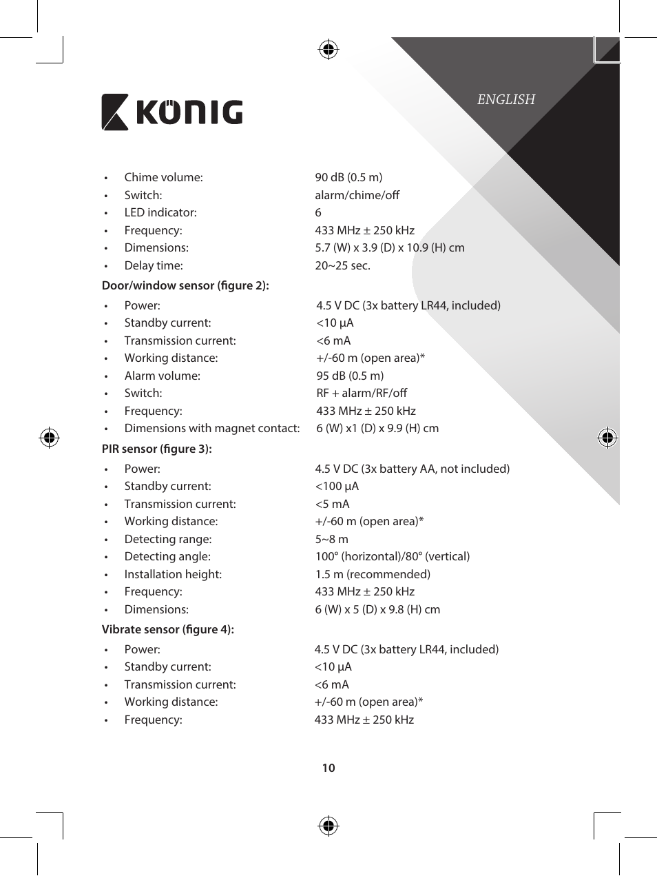 Konig Electronic Wireless alarm system User Manual | Page 10 / 276