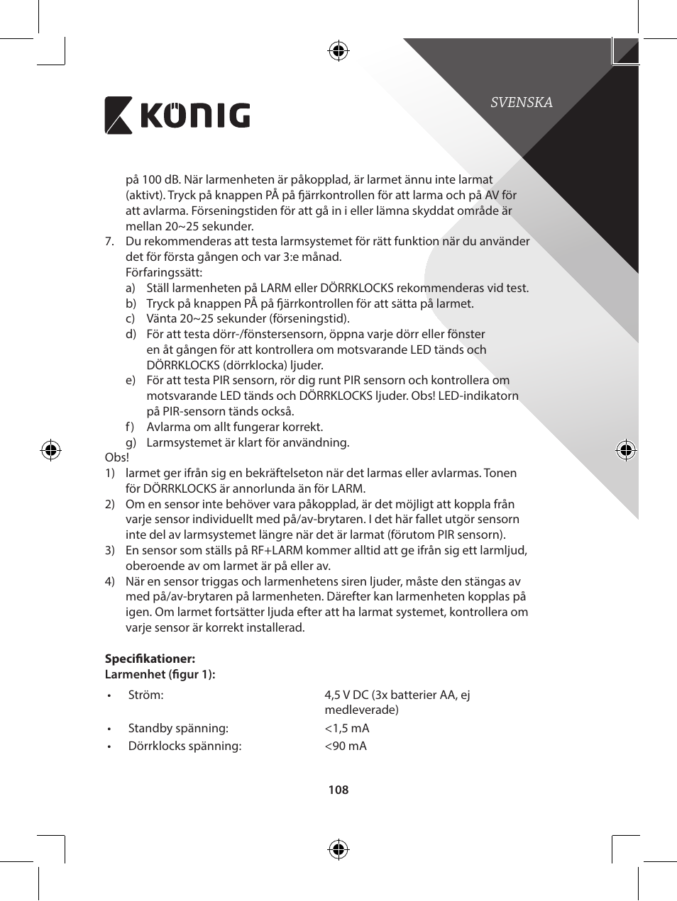 Konig Electronic Wireless alarm system User Manual | Page 108 / 276