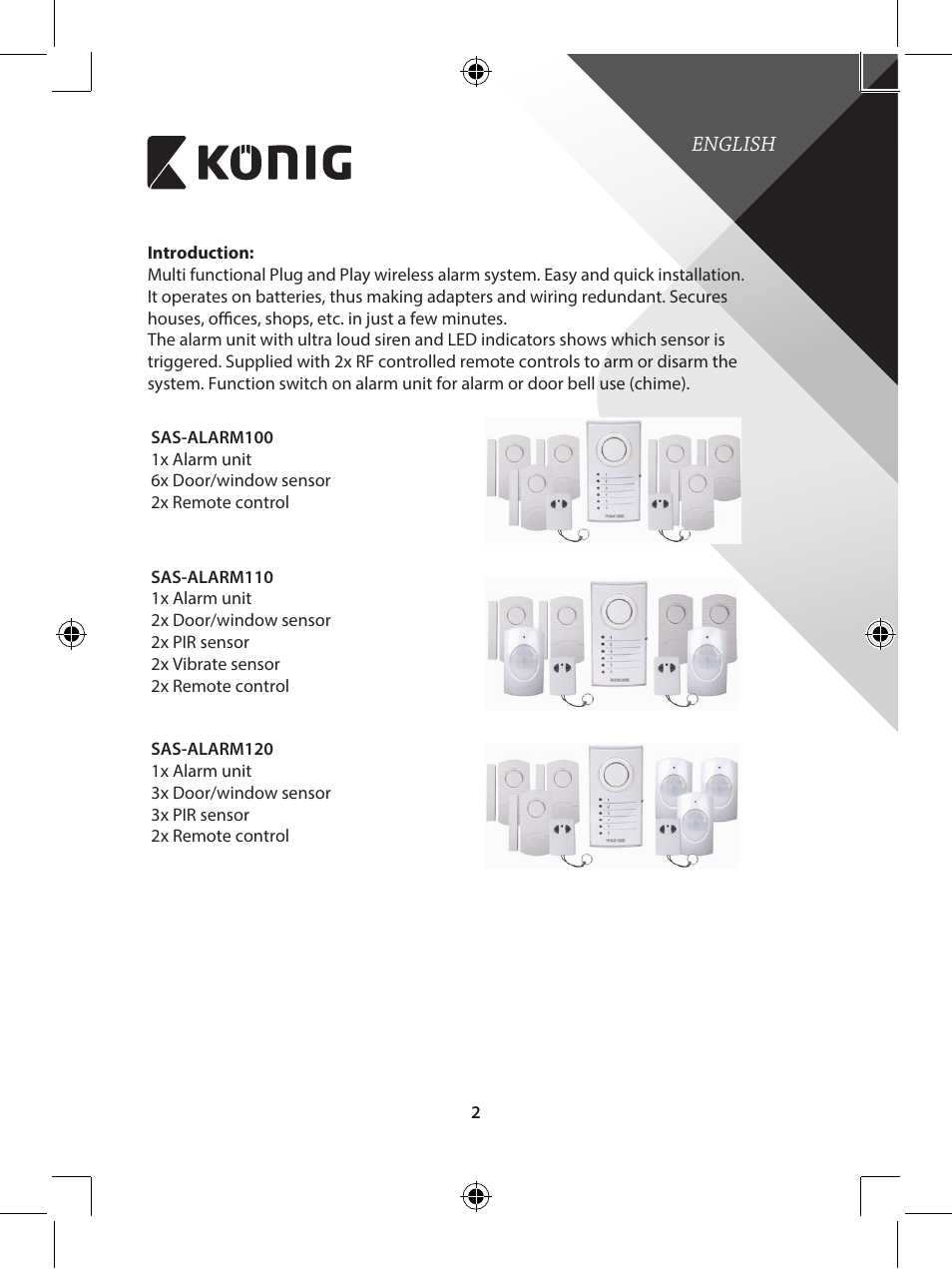 Konig Electronic Wireless alarm system User Manual | Page 2 / 276