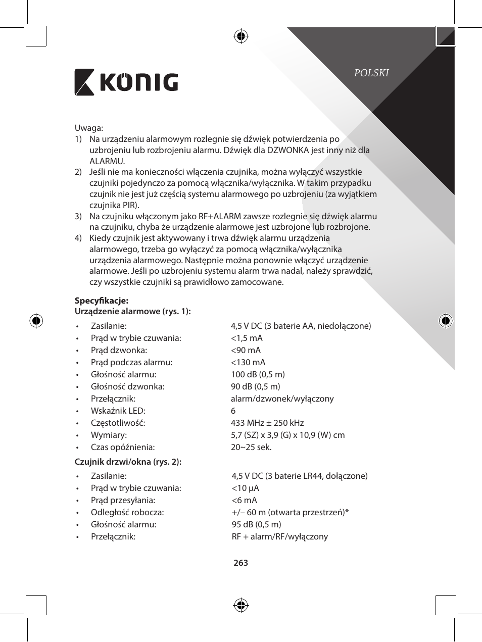 Konig Electronic Wireless alarm system User Manual | Page 263 / 276