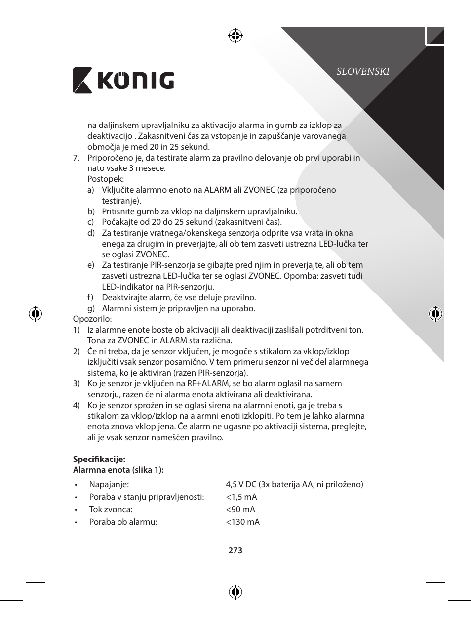 Konig Electronic Wireless alarm system User Manual | Page 273 / 276