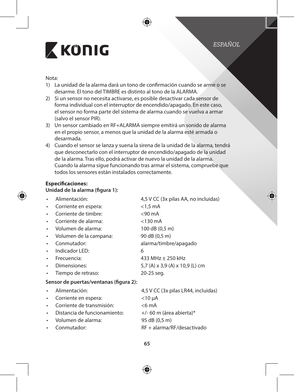 Konig Electronic Wireless alarm system User Manual | Page 65 / 276