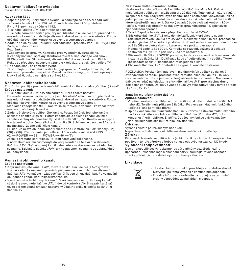 页 30 | Konig Electronic Universal remote control for 1 TV User Manual | Page 30 / 30