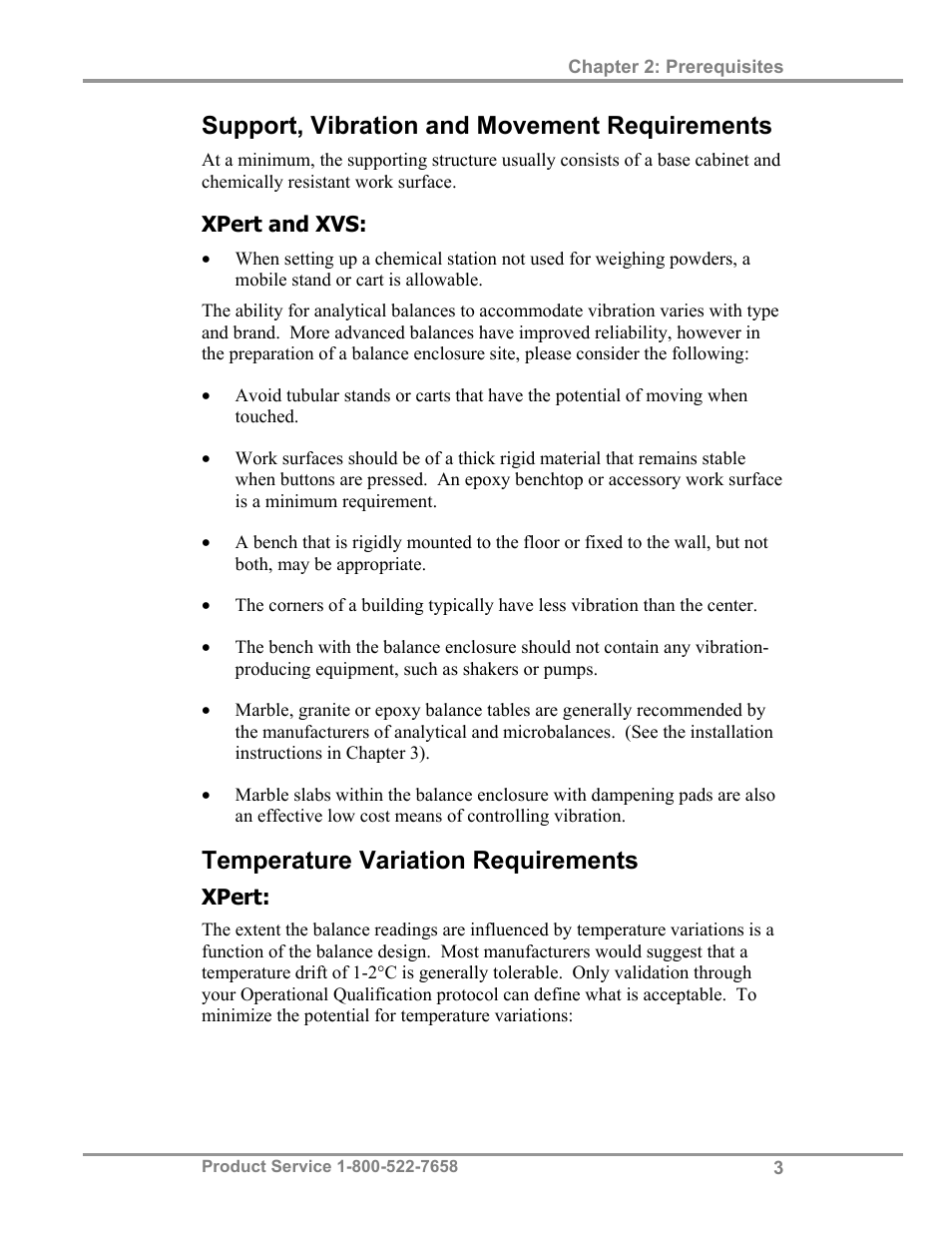Support, vibration and movement requirements, Temperature variation requirements | Labconco XVS Ventilation Stations 4865060 User Manual | Page 7 / 59