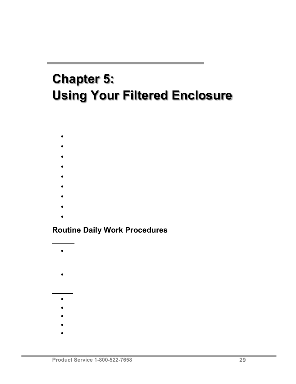 Chapter 5: using your filtered enclosure, Routine daily work procedures | Labconco XPert Filtered Balance Stations 3962622 User Manual | Page 33 / 81