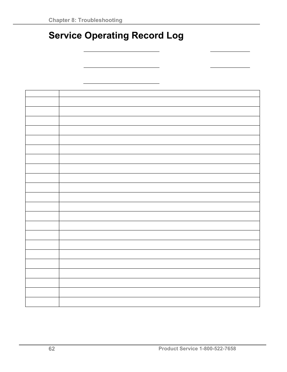 Service operating record log | Labconco XPert Filtered Balance Stations 3962622 User Manual | Page 66 / 81