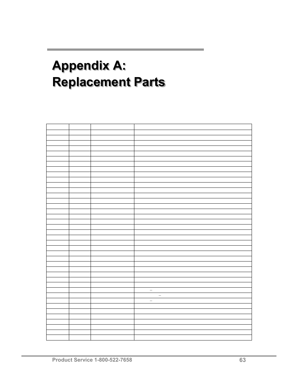 Appendix a: replacement parts | Labconco XPert Filtered Balance Stations 3962622 User Manual | Page 67 / 81