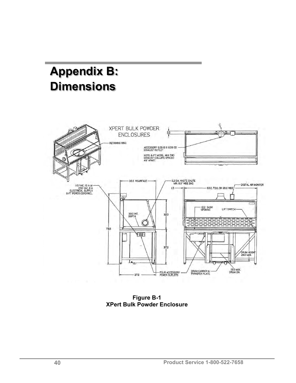 Appendix b: dimensions | Labconco Bulk Powder Stations 3962622 User Manual | Page 44 / 48