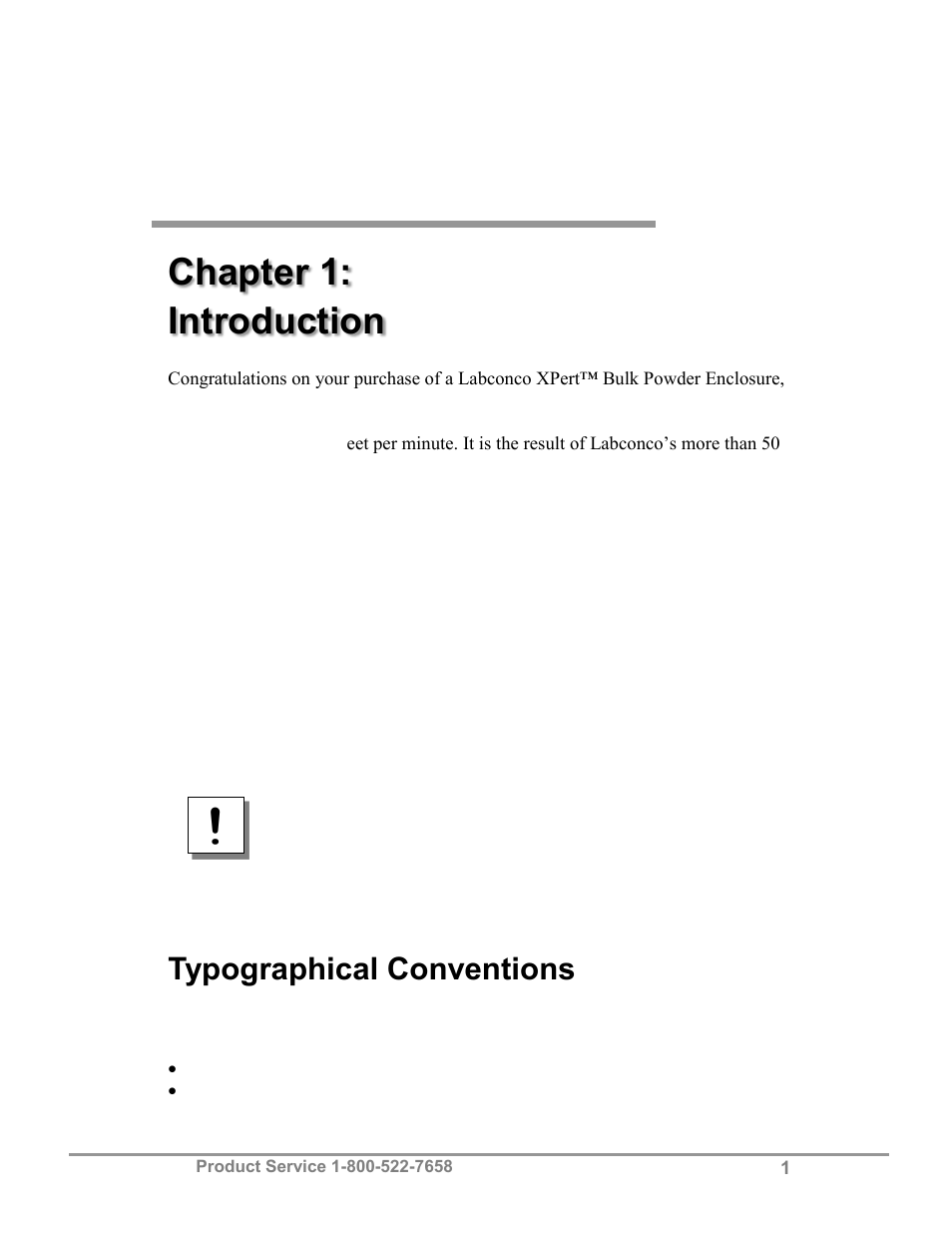 Chapter 1: introduction, Typographical conventions | Labconco Bulk Powder Stations 3962622 User Manual | Page 5 / 48