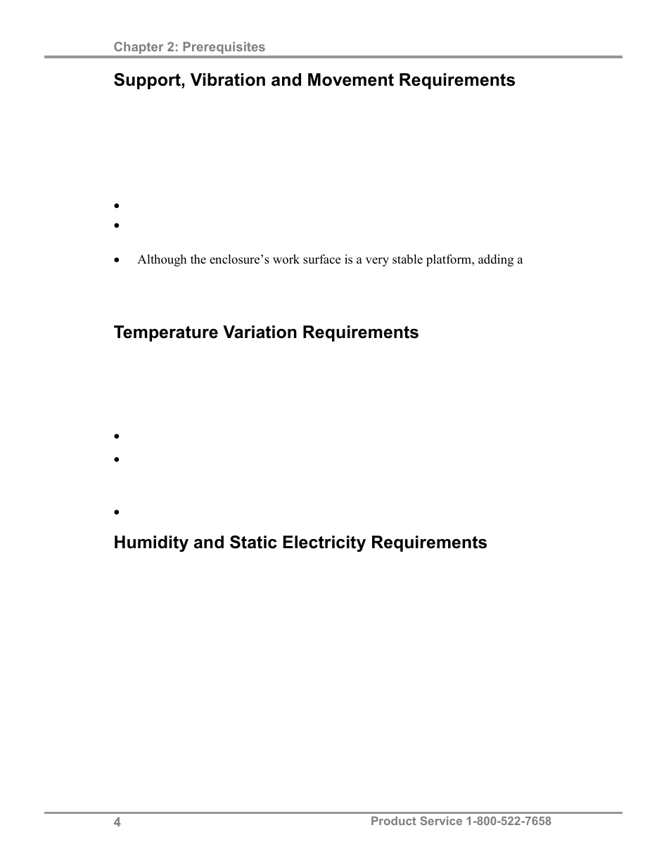 Support, vibration and movement requirements, Temperature variation requirements, Humidity and static electricity requirements | Labconco Bulk Powder Stations 3962622 User Manual | Page 8 / 48