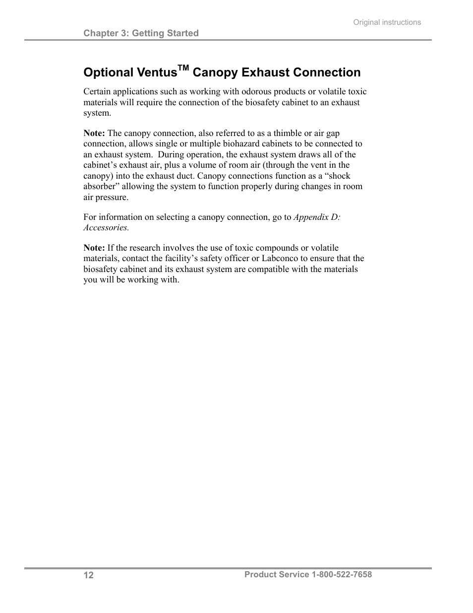 Optional ventus, Canopy exhaust connection | Labconco Biological Safety Cabinets 34269 Series User Manual | Page 18 / 77