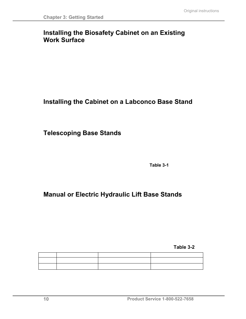 Installing the cabinet on a labconco base stand, Telescoping base stands, Manual or electric hydraulic lift base stands | Labconco Biological Safety Cabinets 30468 Series User Manual | Page 16 / 71