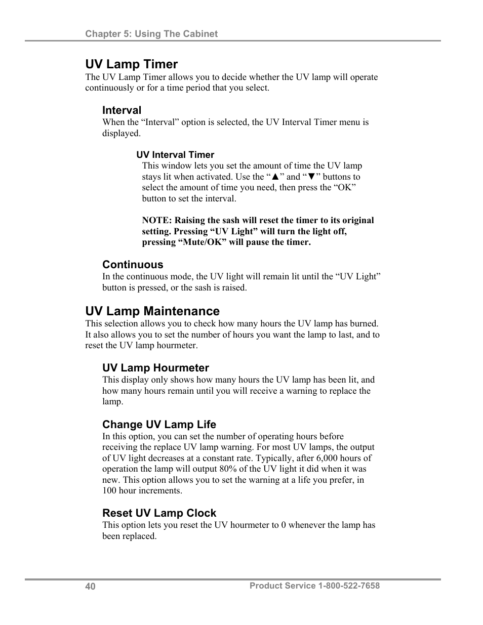 Uv lamp timer, Uv lamp maintenance | Labconco Biological Safety Cabinets 34609 Series User Manual | Page 45 / 85